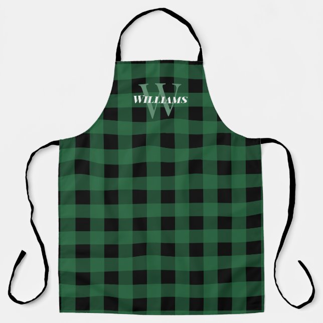 Green Buffalo Check Name & Initial Apron (Front)