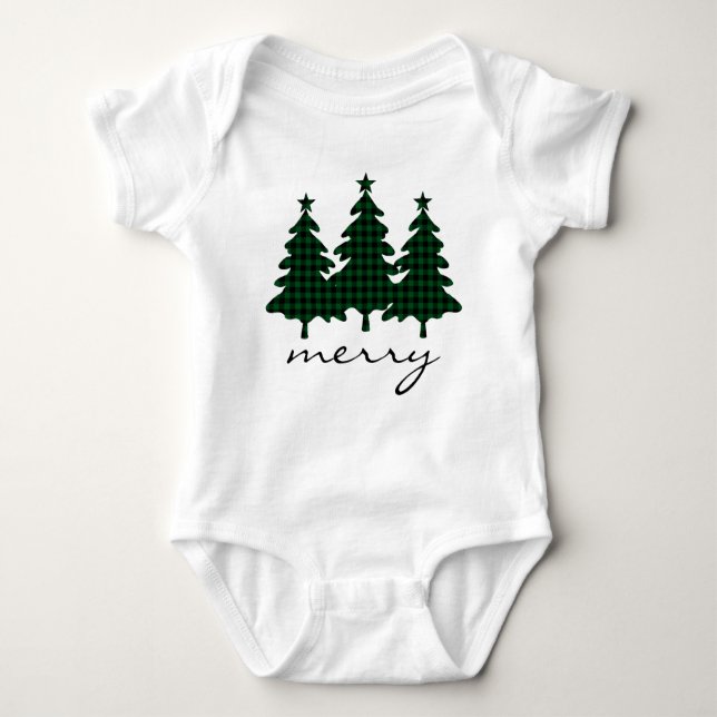 Green Buffalo Check Pine Trees Baby Bodysuit (Front)