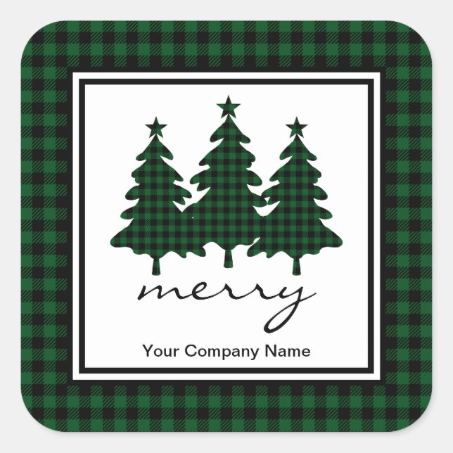 Green Buffalo Check Pine Trees Company Square Sticker (Front)