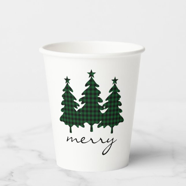 Green Buffalo Check Pine Trees Paper Cups (Front)