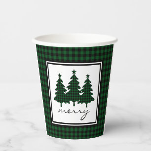 Green Buffalo Check Pine Trees Paper Cups
