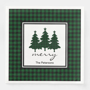 Green Buffalo Check Pine Trees Personalised Napkin