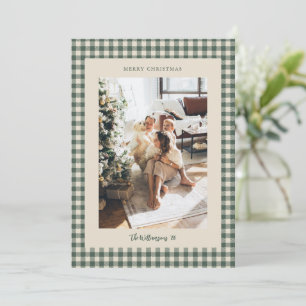 Green Buffalo Check Plaid 2 Photo Merry Christmas Holiday Card