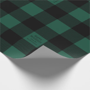 Green Buffalo Check Plaid Personalised Holiday Wrapping Paper