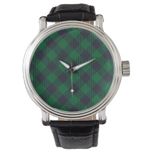 Green Buffalo Diamond Plaid Pattern Watch
