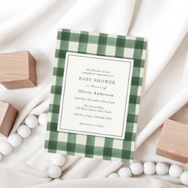 Green Buffalo Plaid Baby Shower Invitation (Creator Uploaded)