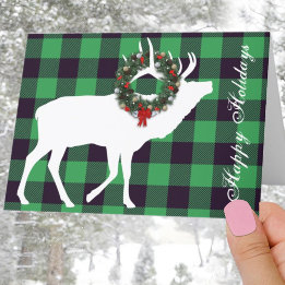 Green Buffalo Plaid Elk Silhouette Holiday Wreath
