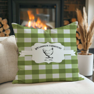 Green Buffalo Plaid Farm Chicken Throw Pillow