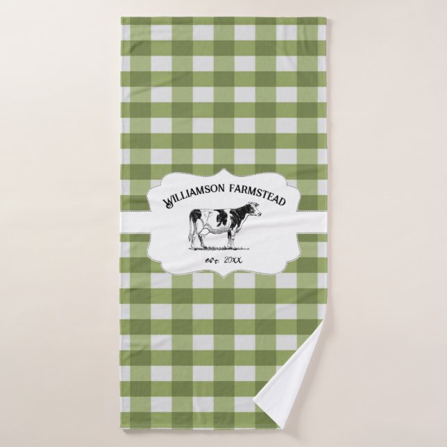 Green Buffalo Plaid Farm Cow Bath Towel Set (Bath Towel)