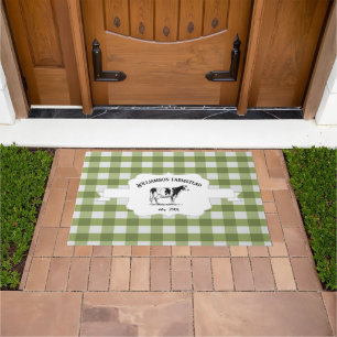 Green Buffalo Plaid Farm Cow Doormat