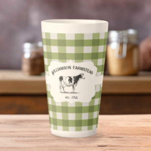 Green Buffalo Plaid Farm Cow Latte Mug