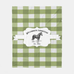 Green Buffalo Plaid Farm Horse Fleece Blanket