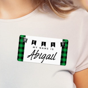 Green Buffalo Plaid Hello My Name Is Name Tags