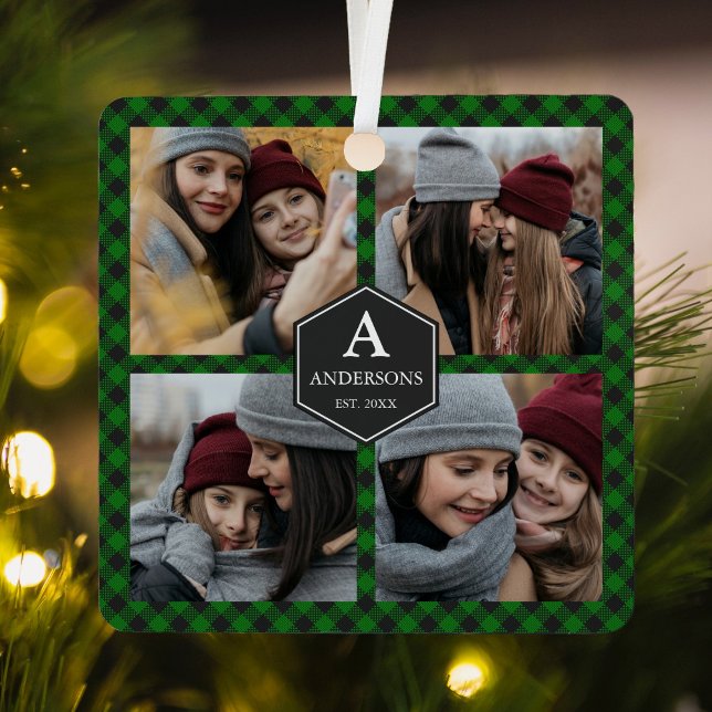 Green Buffalo Plaid Lumberjack Photo Collage Metal Tree Decoration (Creator Uploaded)