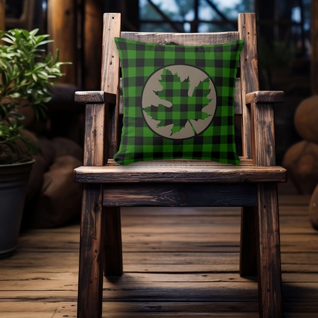 Green Buffalo Plaid Maple Leaf Cushion (Creator Uploaded)