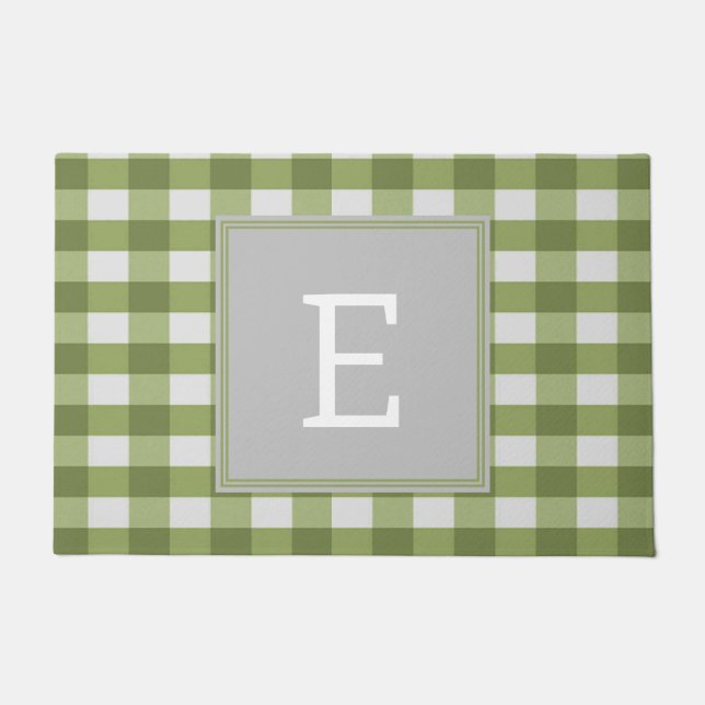 Green Buffalo Plaid Monogram Doormat (Front)