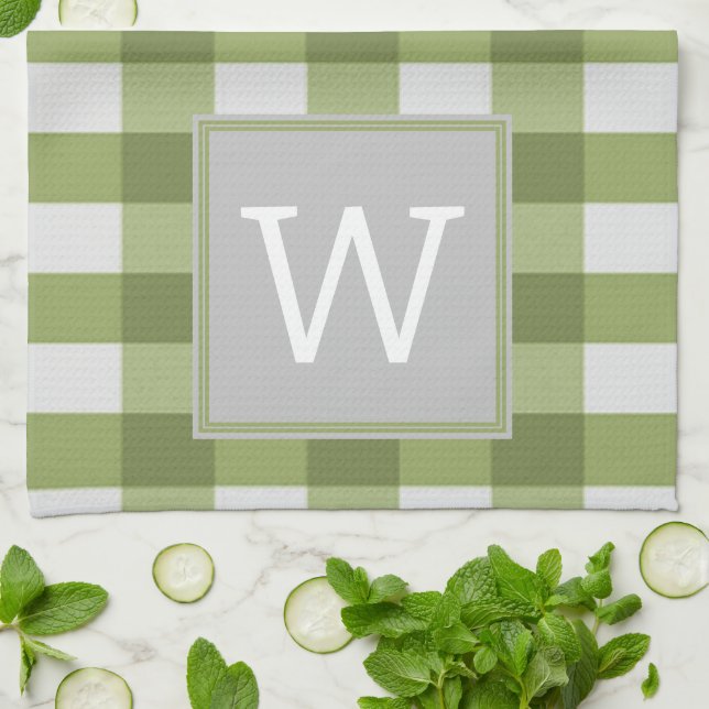 Green Buffalo Plaid Monogram Towel (Folded)