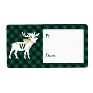 Green Buffalo Plaid Moose Monogram Christmas