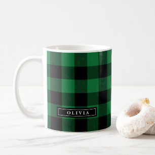 Green Buffalo Plaid Pattern Monogrammed Mug