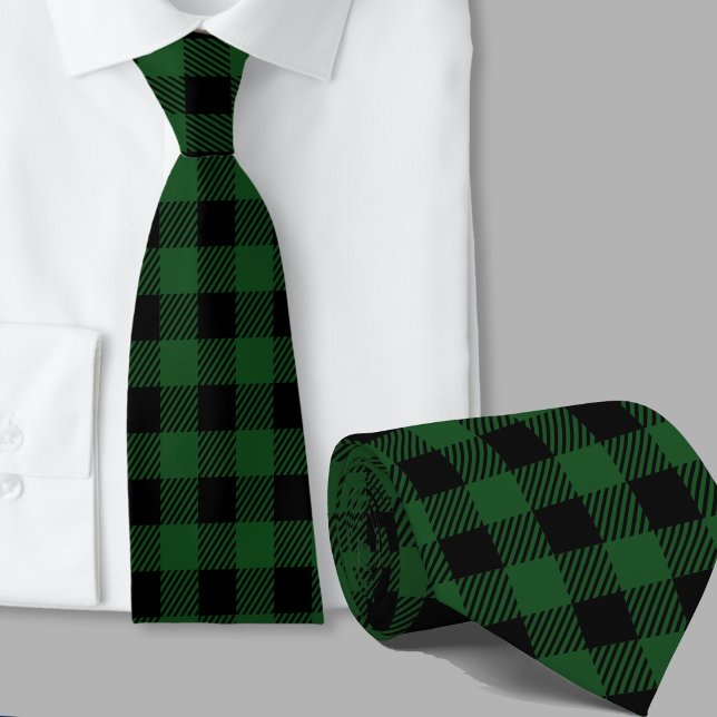 Green Buffalo Plaid Pattern Winter Theme Tie (Creator Uploaded)