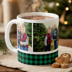 Green Buffalo Plaid Photo Collage Holiday Coffee Mug