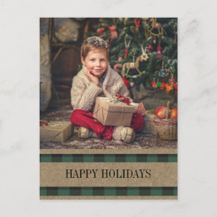 Green Buffalo Plaid Photo Happy Holidays Postcard
