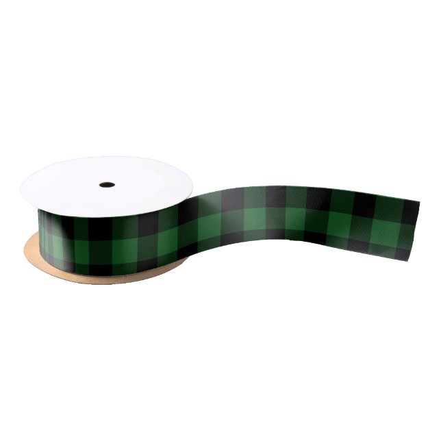 Green Buffalo Plaid Satin Ribbon (Spool)