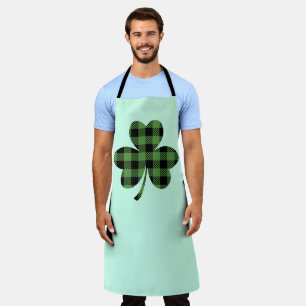 Green Buffalo Plaid Shamrock Clover Design-61104 Apron