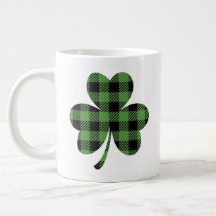 Green Buffalo Plaid Shamrock Clover Design-61104 Large Coffee Mug