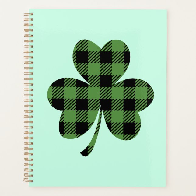 Green Buffalo Plaid Shamrock Clover Design-61104 Planner (Front)
