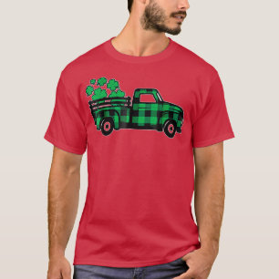 Green Buffalo Plaid Shamrock Pickup Truck St T-Shirt