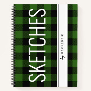 Green Buffalo Plaid Sketch Book Personalised