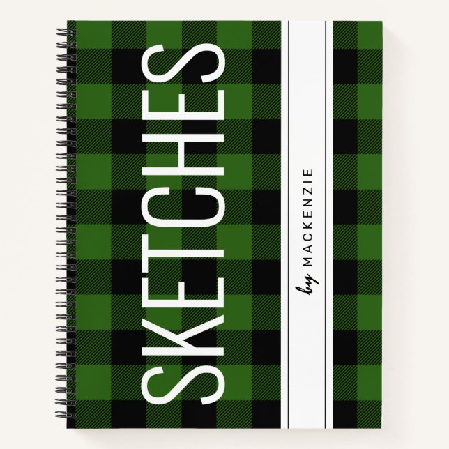 Green Buffalo Plaid Sketch Book Personalised (Front)