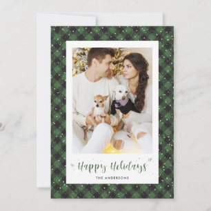 Green Buffalo Plaid Snow Photo Holiday Cards