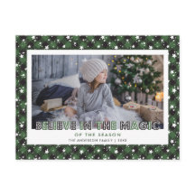 Green Buffalo Plaid Snow Stars Believe Photo