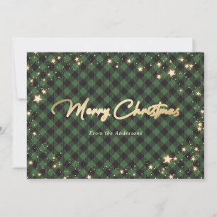 Green Buffalo Plaid Stars Christmas Cards