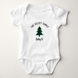 Green Buffalo Plaid Tree, Baby Holiday Family Baby Bodysuit