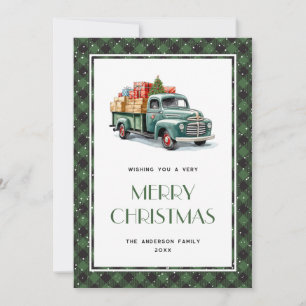 Green Buffalo Plaid Truck Christmas Cards