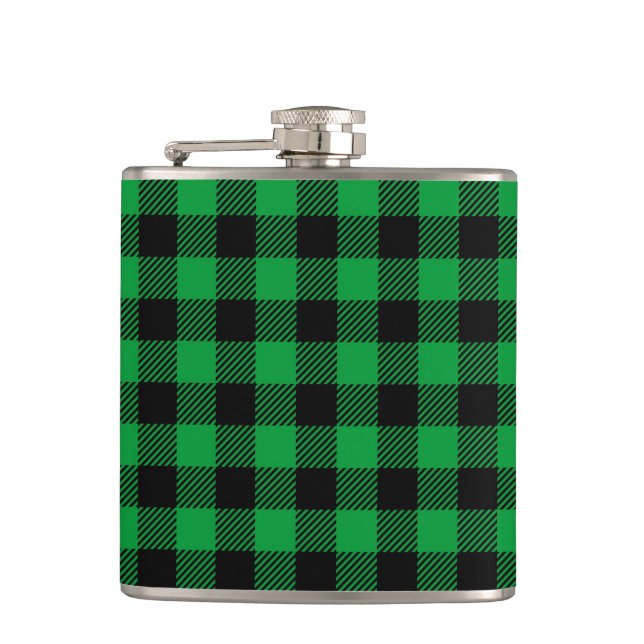 Green Buffalo Plaid Vinyl Wrapped Flask (Front)