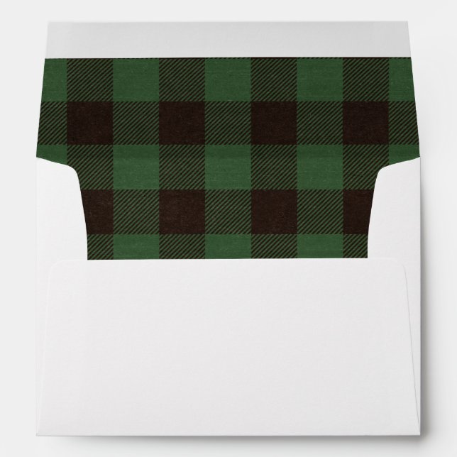 Green Buffalo Plaid with Joyful Script and Address Envelope (Back (Bottom))