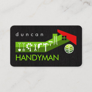Green Building Handyman Tools Landscape On Wood Business Card