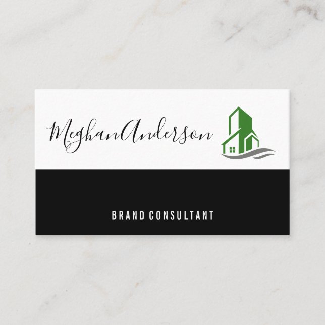 Green Building Icon Business Card (Front)