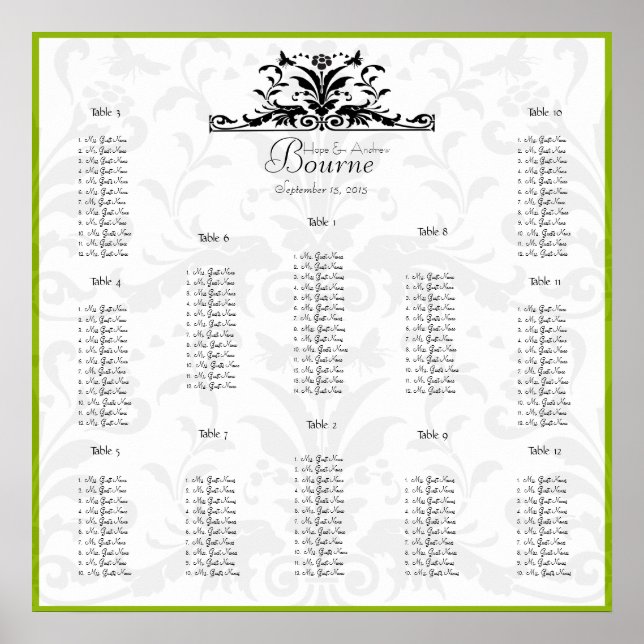 Green Bumble Bee Damask-you choose border colour Poster (Front)