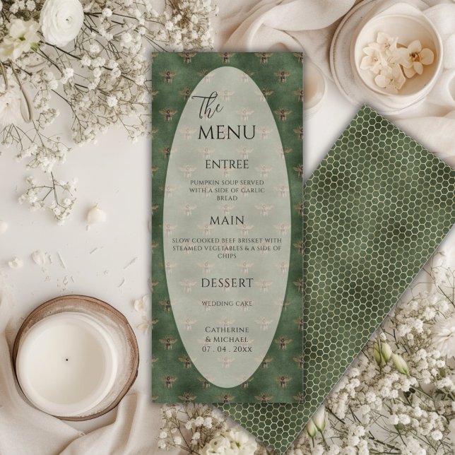 Green Bumble Bee Elegant Wedding Menu (Creator Uploaded)