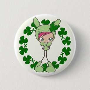 green bunny 6 cm round badge