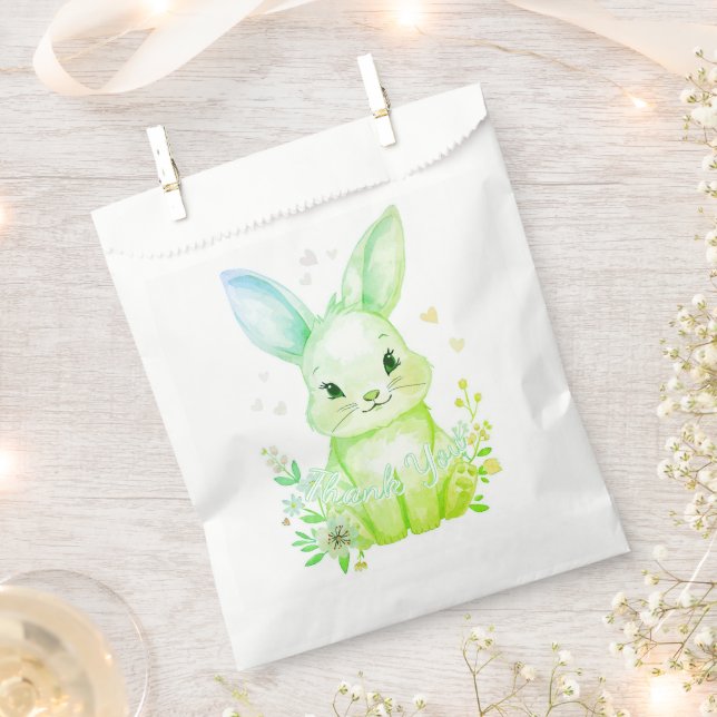 Green Bunny Party, Forest Animal Baby Shower  Favour Bags (Clipped)