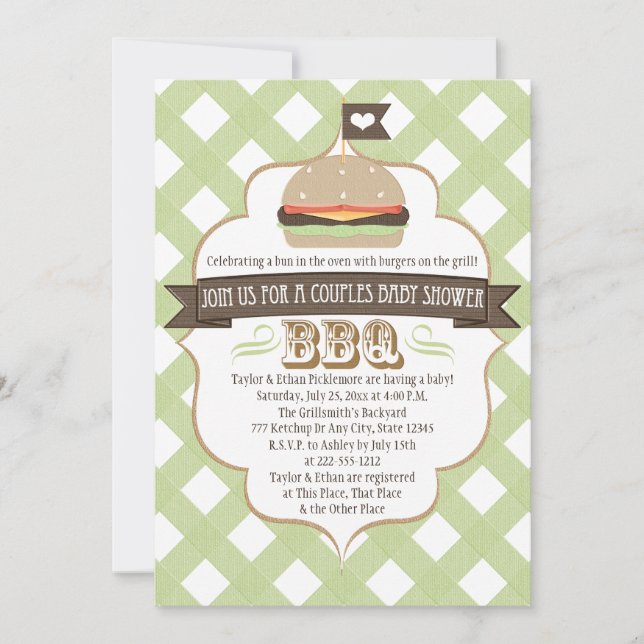 Green Burger Couples BBQ Baby Shower Invitations (Front)