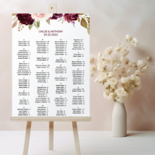 Green Burgundy Floral Alphabetical Seating Chart