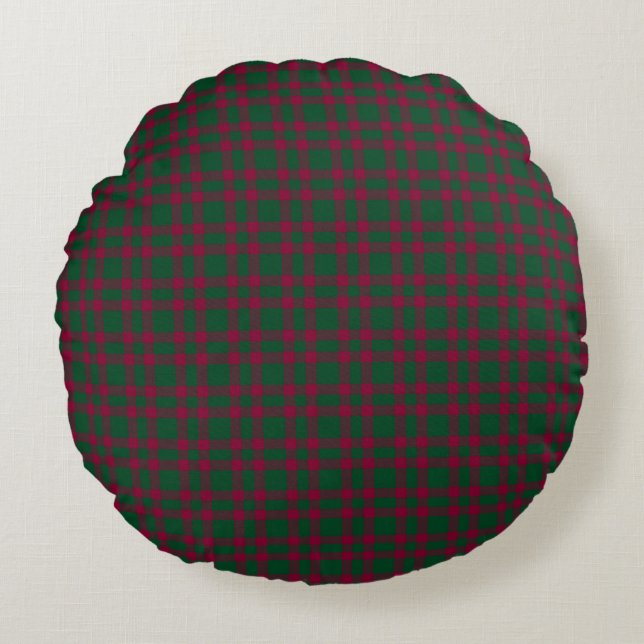 Green Burgundy Plaid Pattern Round Cushion (Front)