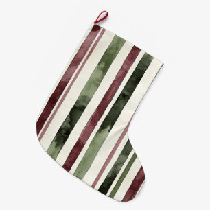 Green Burgundy Stripes Christmas Large Christmas Stocking